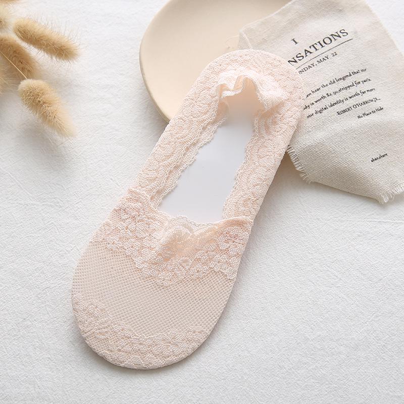 Women's Low Cut Lace Boat Socks - Breathable, Non-Slip, Invisible Cotton