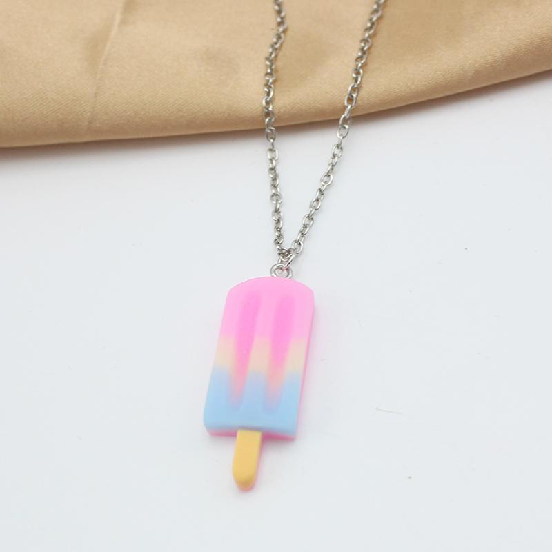 

Creative Simulation Gradient Ice Cream Popsicle Pendant Necklace Resin Food Personality Funny Clavicle Chain Collar Zircon