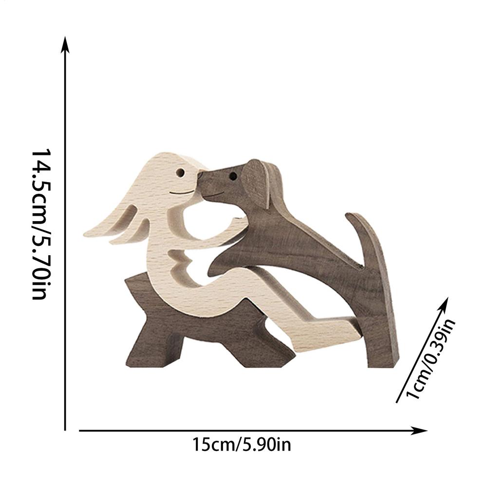 Cute Wood Dog Human Statue Craft Figurine Desktop Table Ornament Carving Model Home Room Decoration Pet Sculpture Christmas Gift