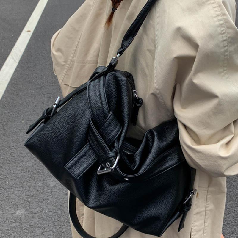 Large-capacity Soft Leather Tote Bag Laid-back Single-shoulder Crossbody Bag Retro New Style Hot Girl Motorcycle Bag