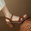 Fashion NEW Summer Women Sandals Genuine Leather Shoes for Women Square Toe Chunky Heel Shoes Casual Narrow Band Gladiator Brown Shoes