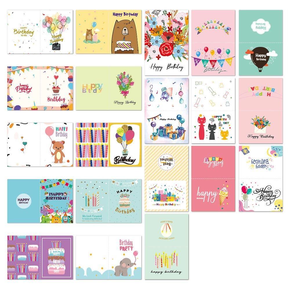 20PCS Mixed Pattern Birthday Greeting Cards Multicolor Paper Blessing Card Cartoon with Stickers Birthday Postcards Birthday