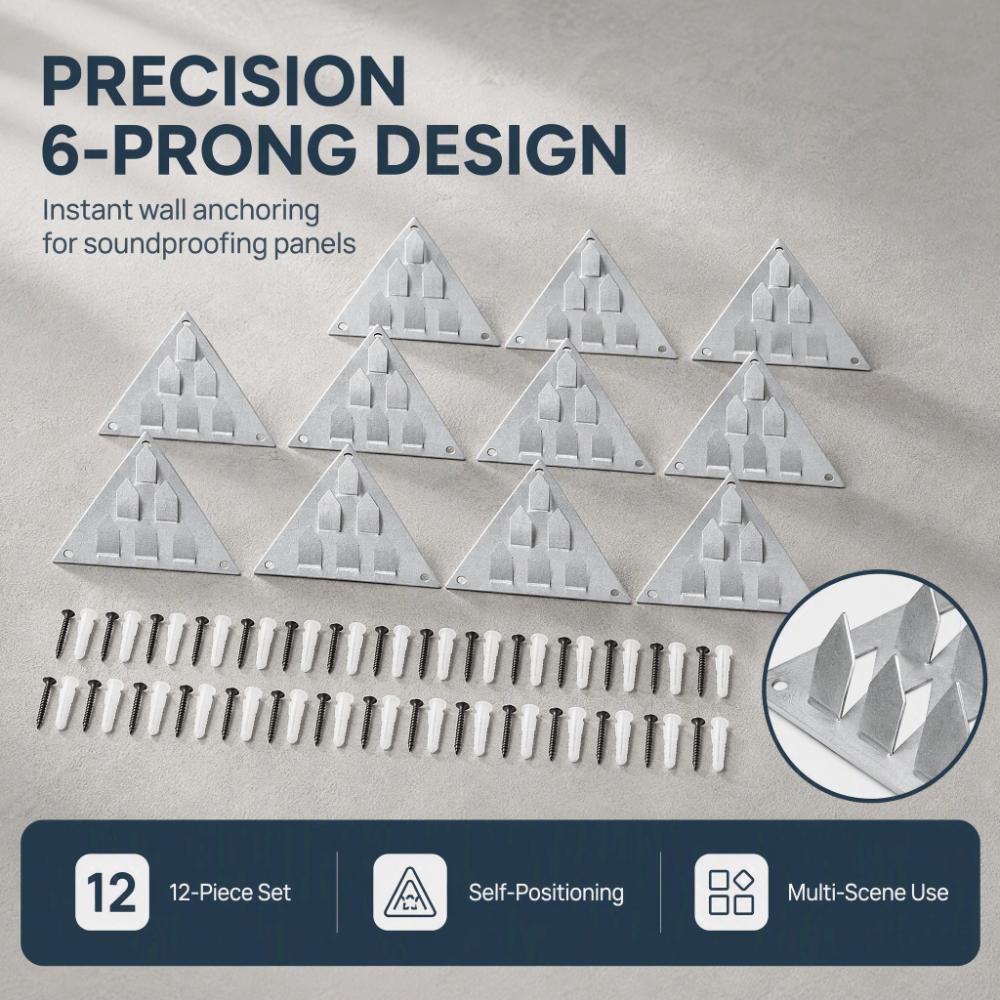 12 Pcs 6-Prong Push On Impaler Mounts With Screws Sound Isolation Clips Sound-Absorbing Panels