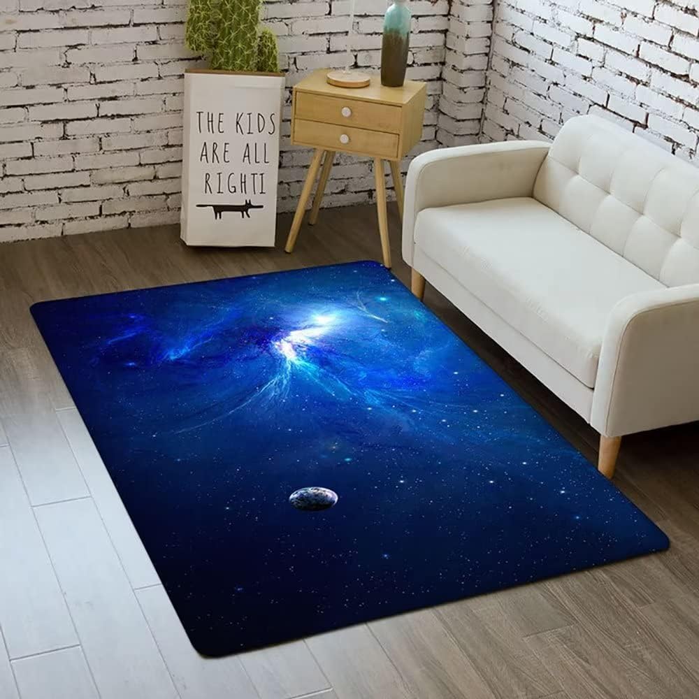 Galaxy Space Print Liivng Room Carpet Daily Home Non-Slip Washable Floor Mat Modern Bedroom Kitchen Hallway Starry Sky Decor Rug