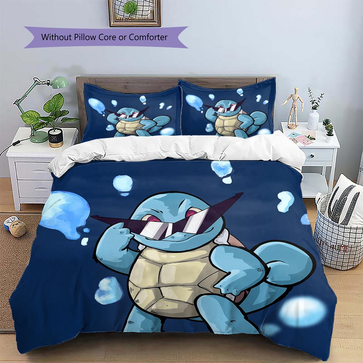 Squirtle Cartoon Illustration Bedding Set, Pokemon Squirtle Bedroom Decor, Gift for Pokemon Fans 135x200cm