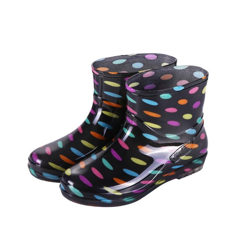 Summer Women's Rain Shoes Kitchen Overalls Waterproof Shoes Home Cleaning Water Shoes Flat Crystal Cloth Rubber Shoes Short Boots Rain Boots