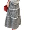 Preppy Youthful Fresh Sweet Blue Checkered Tiered Skirt for Women Spring Lace Trim A-Line Casual All-match Versatile Long Skirt