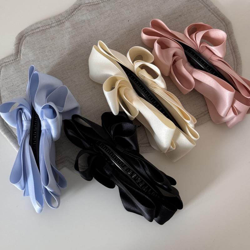 Francuski Luksusowy Czarny Klips Bananowy z Kokardką Damski Klips do Włosów z Tyłu Klips do Kucyka Klips Pionowy Opaska na Głowę Akcesoria do Włosów