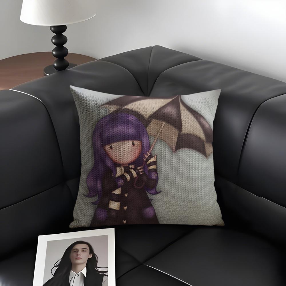 S-Santoro G-Gorjuss Cartoon Cushion Cover Natural Linen Organic Fabric Double-Sided Printing Sofa Home Decor Gift Pillow Case