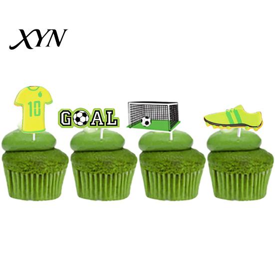 Soccer Fan Dessert Picks 8 Pcs Cake Topper Decoration, Ball Goal Football Trophy Cupcake Inserts Shoe for Sport Theme Birthday Party Supplies