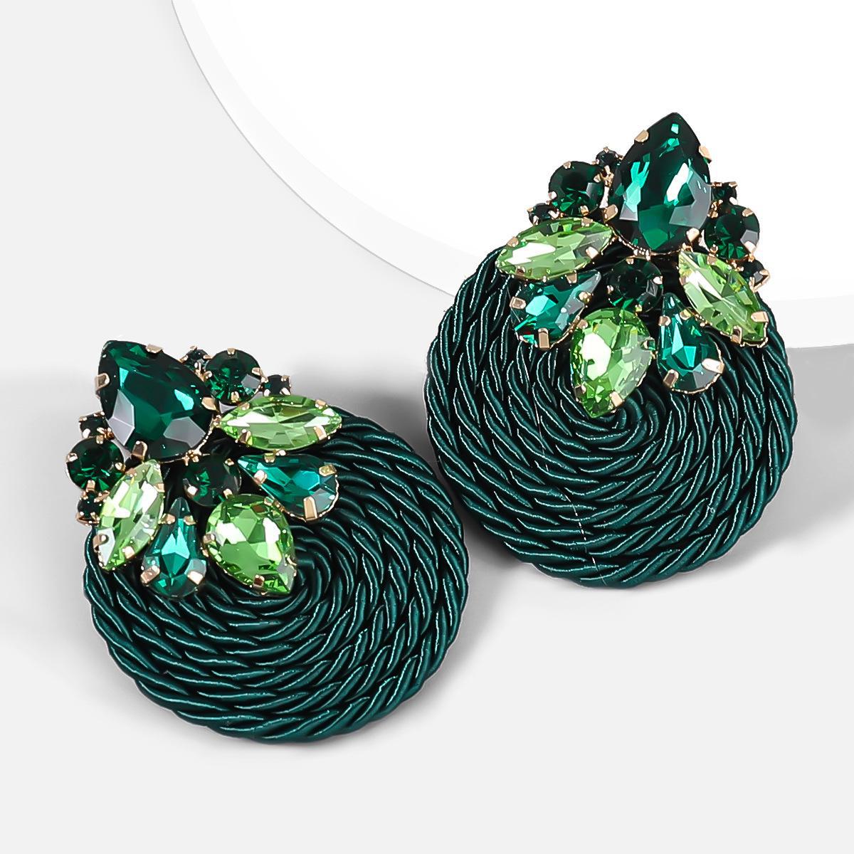 

Геометрические сплав алмаз стекло полиэстер эластичные плетеные серьги для женщин зелёный