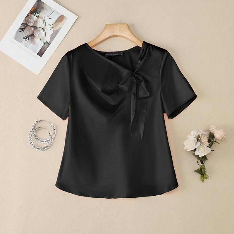 

ZANZEA Women Casual Asymmetrical V-Neck Summer Short Sleeve Blouse S