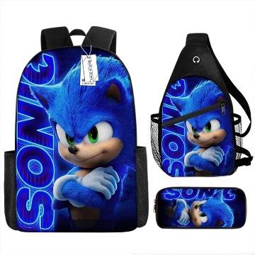 Backpack, Primary School Student Animation Schoolbag, Cartoon Backpack, Satchel, Pencil Bag, Three-Piece Set. pencil case
