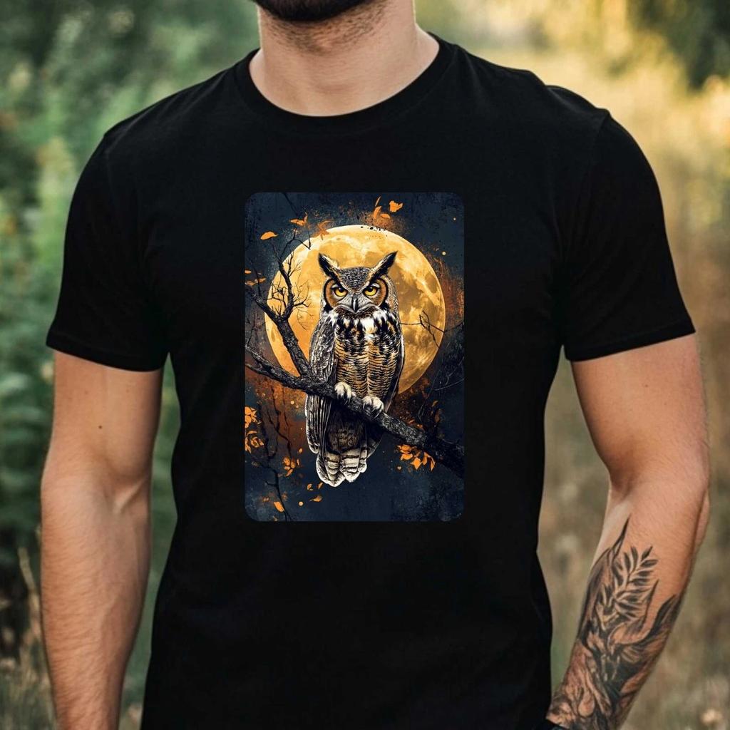 T-Shirt Herren Eule an Vollmond Motiv Baumwolle Größe XS bis 5XL