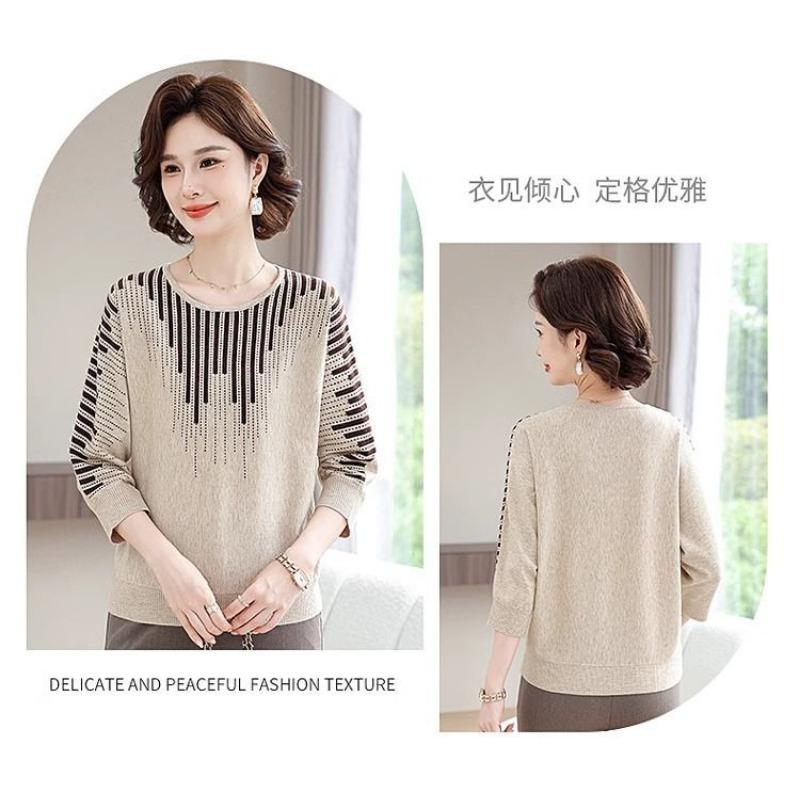 Spring Three-quarter Sleeve Small Shirt for Middle-aged and Elderly People Fashionable Knitted Women's Autumn Clothing Thin Top