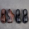 Johnature Pantoufles à bout ouvert et semelle épaisse en cuir véritable, sandales rétro, chaussures confortables et décontractées pour femmes
