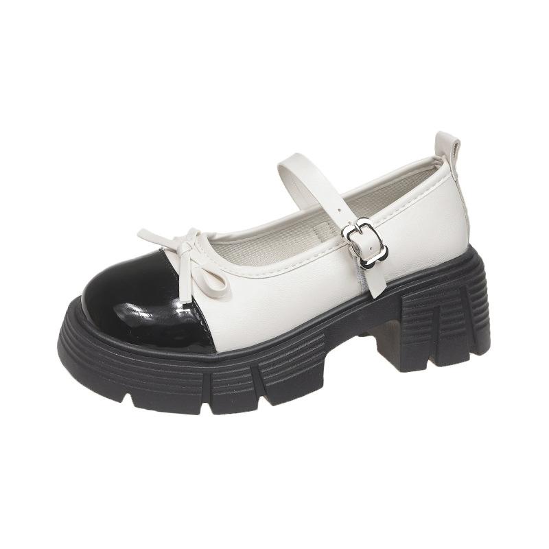 

thick-soled thick-heeled high-heeled shoes for women s 2025 new summer skirt French round head small fragrant Mary Jane single shoes 35 бежевый