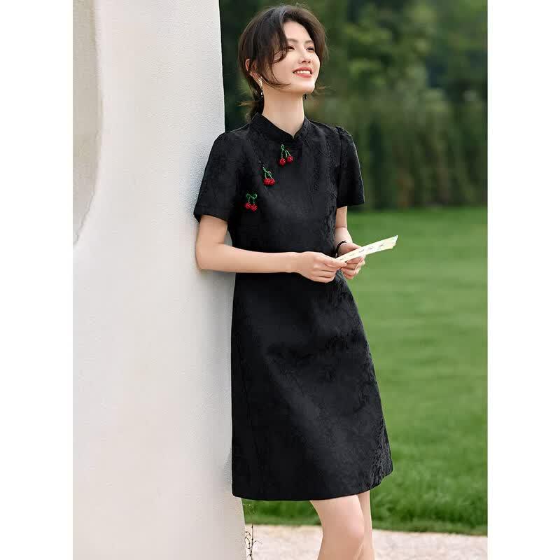 XWI New Chinese Style Jacquard Stand-Up Collar Dress S