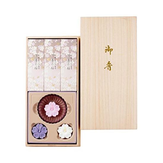 

Nippon Kodo Uno Chiyo Incense Sticks, Paulownia Wood Box, Floating Candle Set 37109, Light Ink Cherry Blossom, 0.18kg, Low Smoke, 25-Minute, 37109