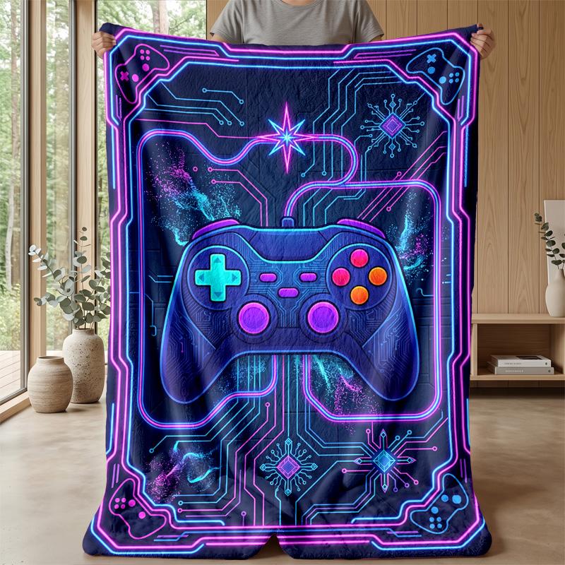 Neon Gaming Controller Theme blanket Lightweight Warm Flannel Blanket Decorative Throw Blanket for Home Decoration