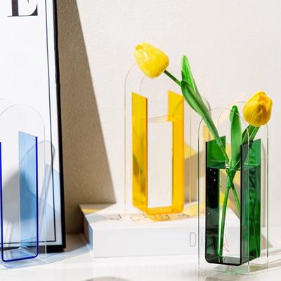 Clear Acrylic Flower Vase Modern Home Office Dining Table Centerpiece Desktop Decoration Hydroponic Floral Holder Transparent Container