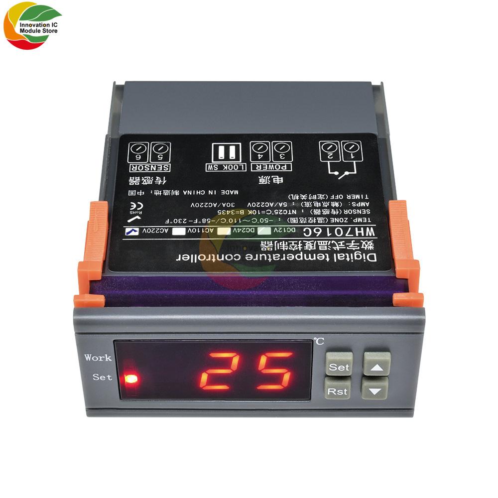 WH7016C DC 12V 24V AC 90V-250V 10A Temperature Controller LCD Digital Thermomter Thermostat Meter Pyrometer with Probe Sensor