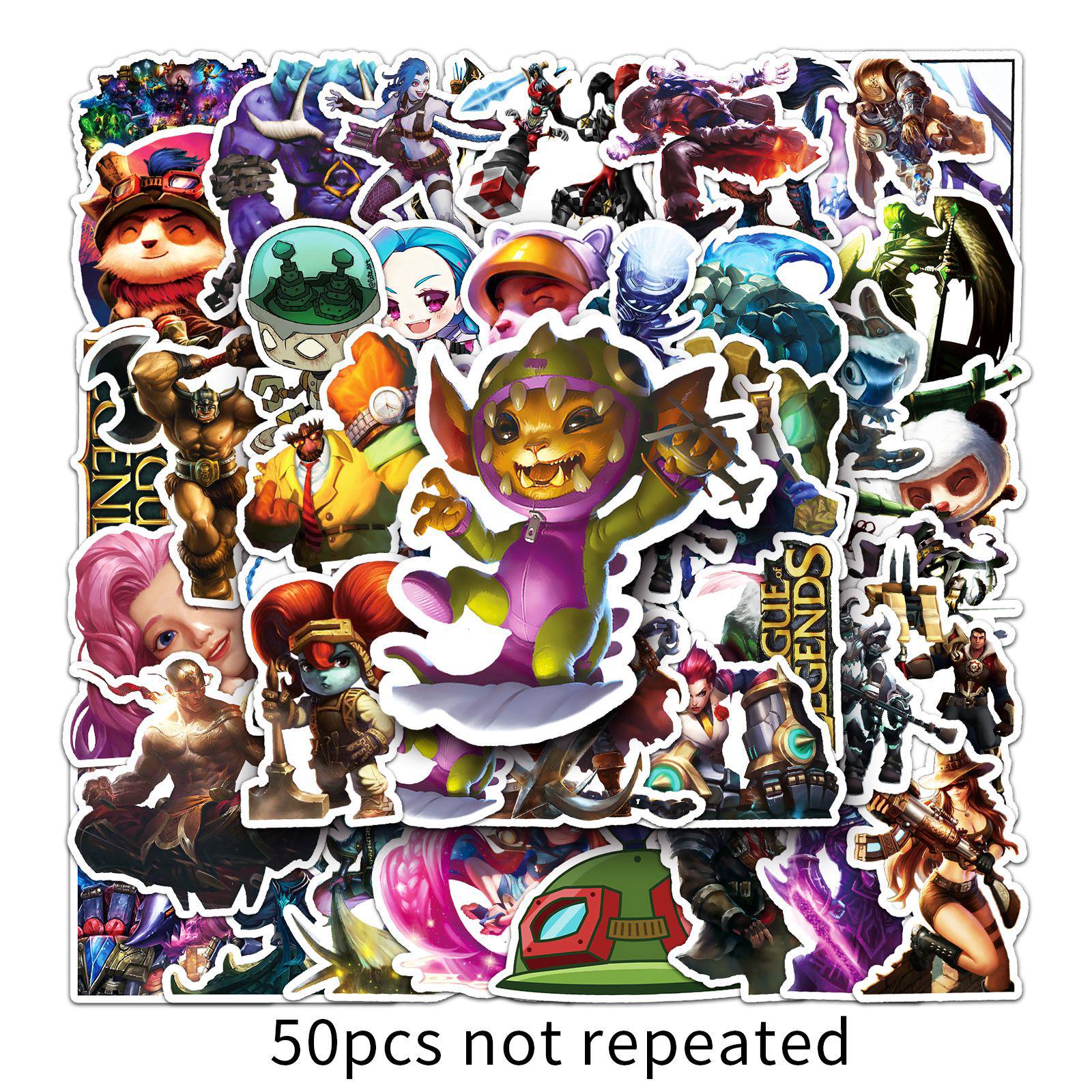 50PCS League of Legends Character Stickers: Cartoon, Waterproof, Decorative, Child-Friendly, Creative Journaling.