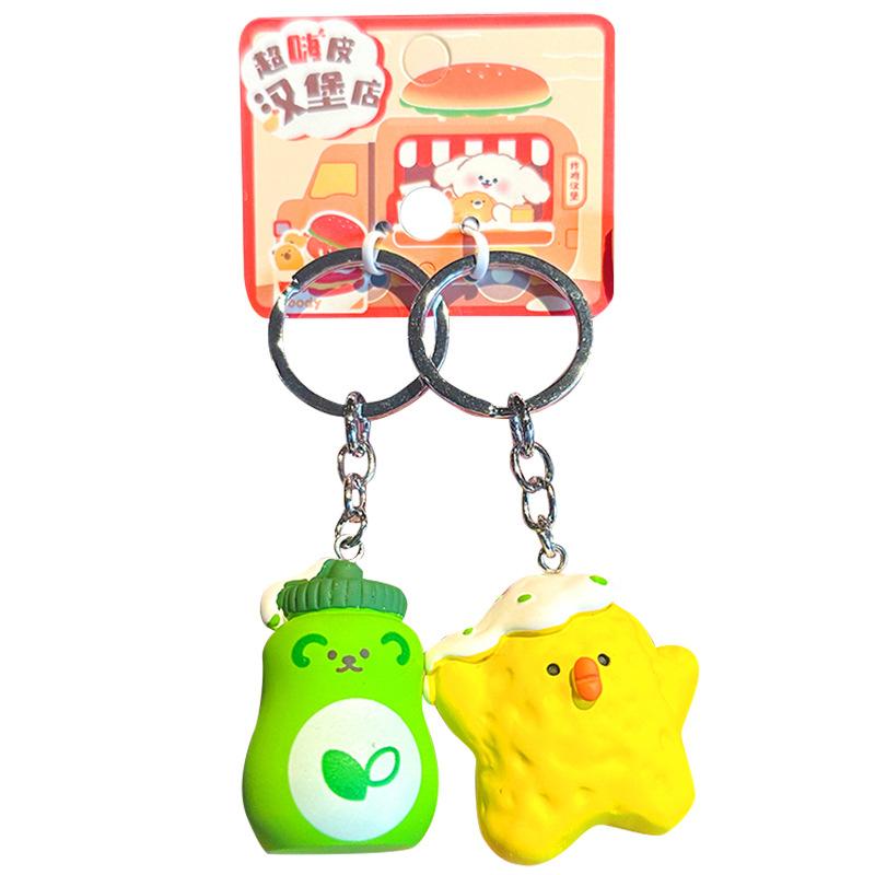 Couple Pair Of Keychains, Fried Chicken And Chips, Cartoon Simple Schoolbag Pendant, Cute Simulated Food, Car Key Chain