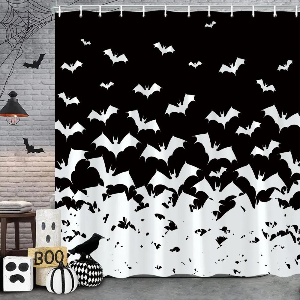 

Halloween Shower Curtain Skulls Bats Blood Handprints Horror Ambience Holiday Gift Polyester Fabric Bath Curtains Bathroom Decor W60H190(CM)-1 Pcs