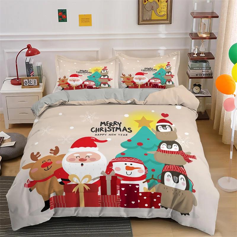 

Mery Christmas King Quen Beding Set Santa Claus Snowman Warm Comforter Cover Christmas Tre Soft Duvet Cover Red Polyester Comfortable Quilt Cover 120*200cm Single