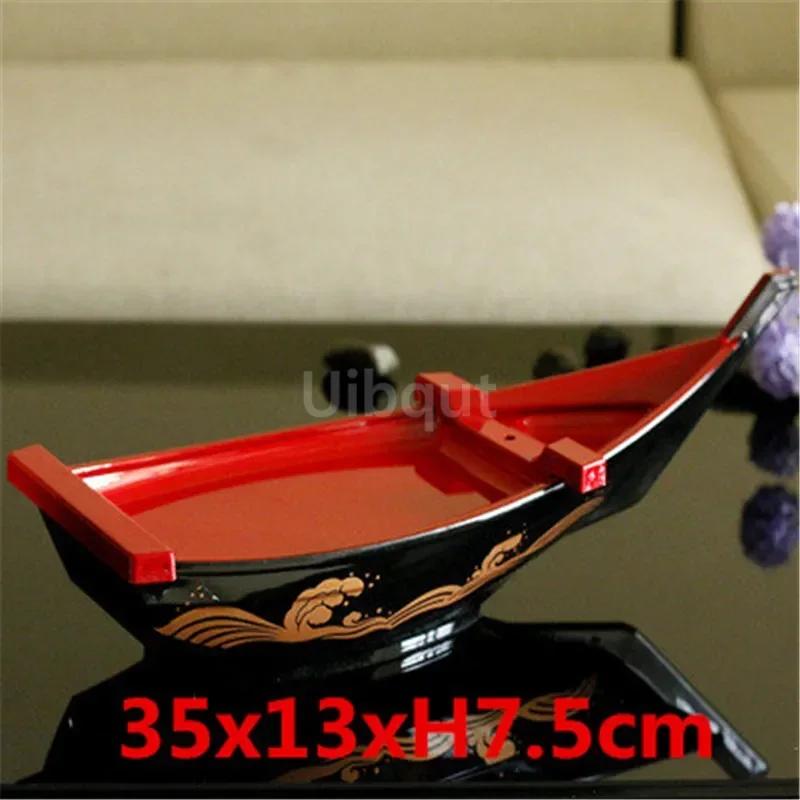 Black Red Sushi Sashimi Boat Ice Food Seafood Plate Salmon Sashimi Tray Creative Japanese Food Container Sushi Barrel Decor Boat
