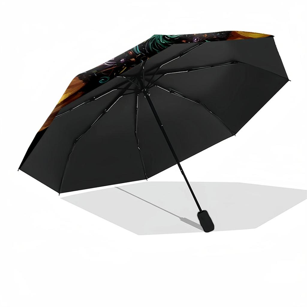 Cosmic Sunflower Bloom Compact Travel Automatic Umbrella with 8-Rib Compact Design All-Season Umbrella for Travel Elegant Women's Umbrella