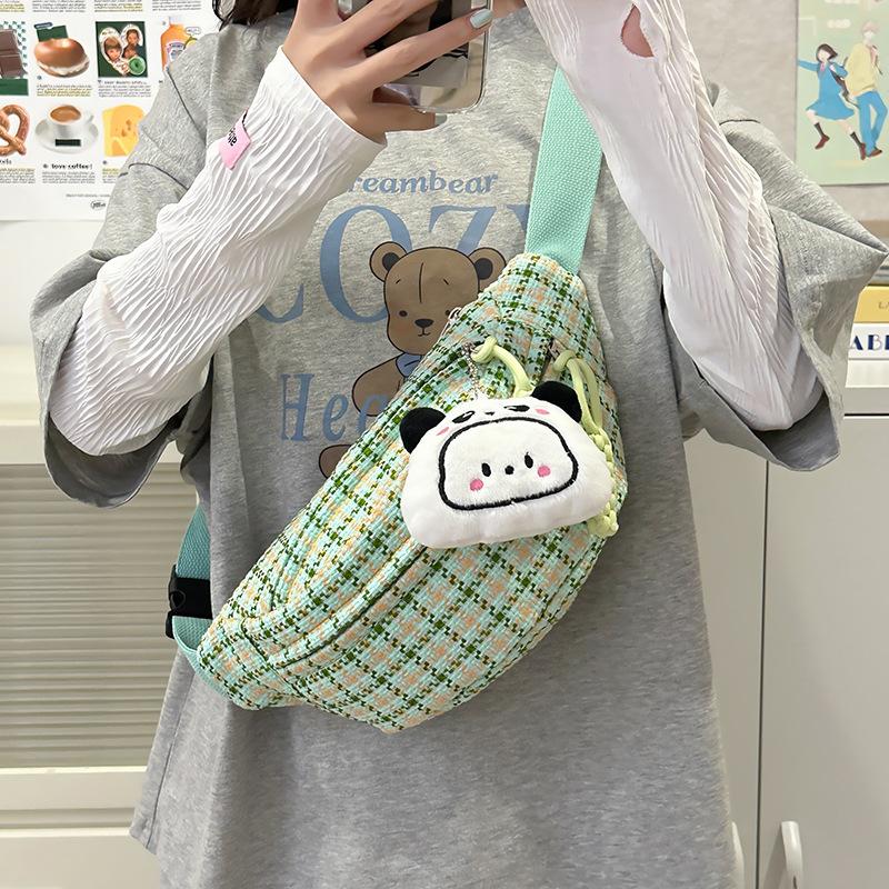 Wind soft shoulder bag plaid women's simple and versatile small breast bag girl student messenger bag
