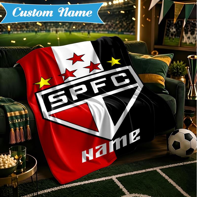 Custom Name Sao Paulo Team Spirit Blanket Lightweight Ideal Bedding Blanket Perfect for Travel, Camping, Living Rooms, Sofas, Christmas gift