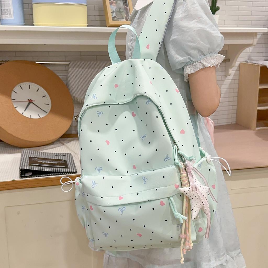 Schoolbag1011 New Summer Printing Polka Dot Love Female Versatile Large Capacity Junior High School Students Cute Fresh Backpack