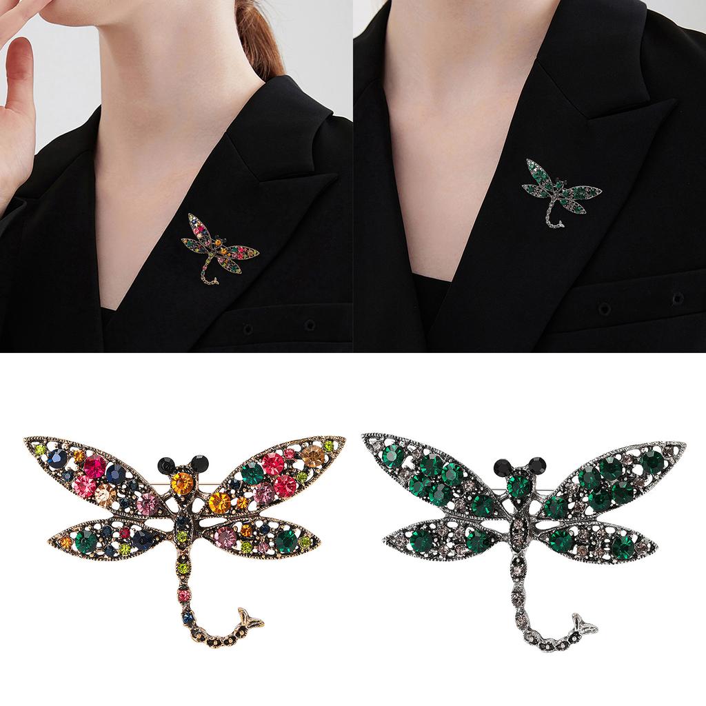 Broșă Dragonfly din aliaj verde colorat Vintage Hollow strasuri încrustate pentru femei doamnelor bijuterii accesorii de modă