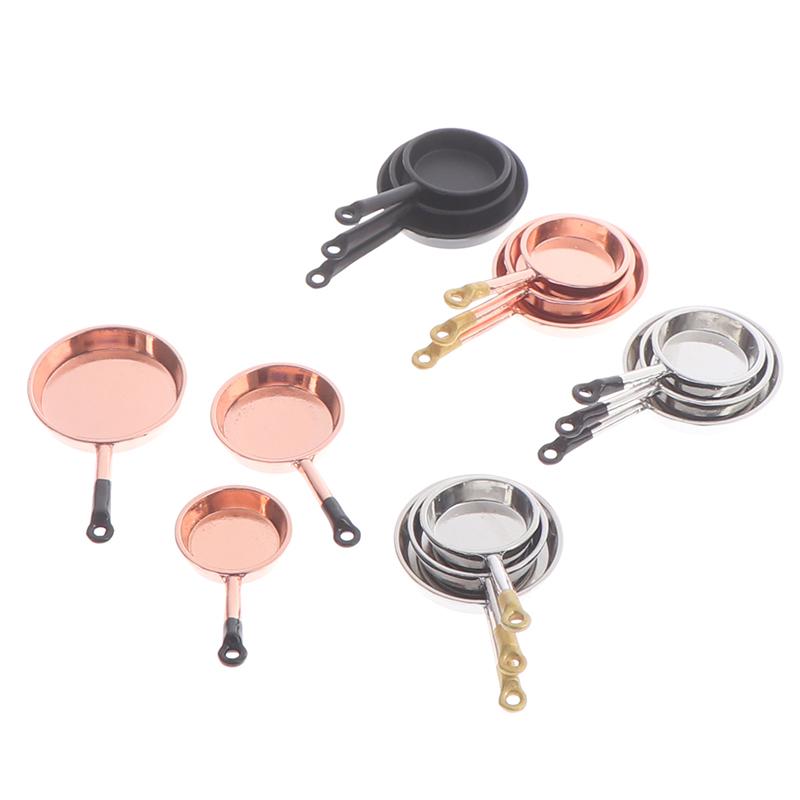 3Pcs/Set Dollhouse Miniature Metal Saucepan Simulation Kitchen Pan Model Toys
