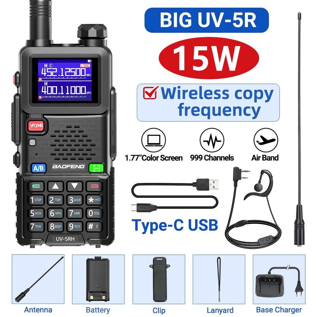 Baofeng Upgraded UV-5RH 10W Walkie Talkie Air Band Wirless Copy Frequency Long Range Type-C Charger UV 5R Ham Two Way Radio