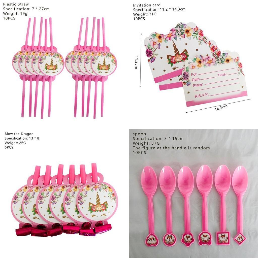 Kranz Einhorn Kindergeburtstagsparty Zubehör Charmantes Geschirr Teller Becher Gabeln Und Tischdecke