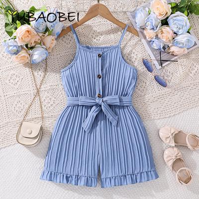 Girls Rompers Summer Children Clothing Fashion Stripe Blue Suspenders Jumpsuit Shorts for 4 5 6 7 Years Old