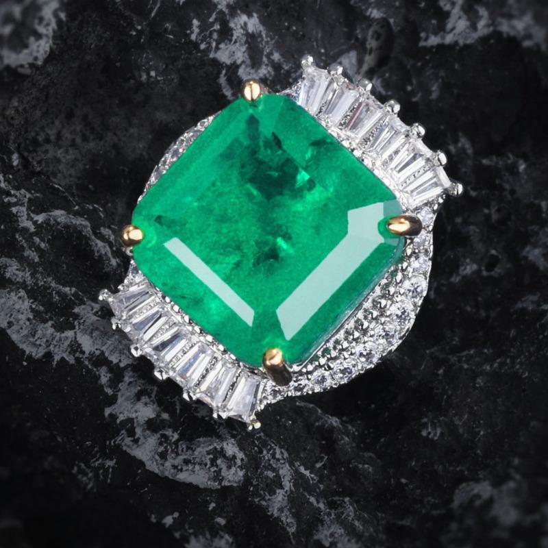 

BELLA BOX Роскошное моделирование тяжелой промышленности Хлопковое кольцо с изумрудом Подходит для женского свадебного банкета Высококачественные ювелирные изделия E зелёный