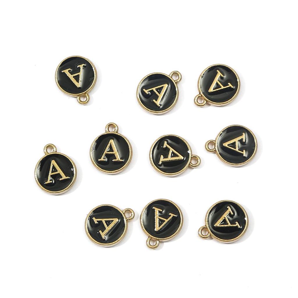 10Pcs 12x2.5mm Alphabet Double Face Charms Pendant Beads for Jewelry DIY Findings