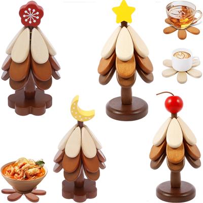 Tree Shape Trivet Insulation Mat Wood Dining Table Anti Scalding Mat Pot Mat Coaster Christmas Tree Gift Home Kitchen Decoration