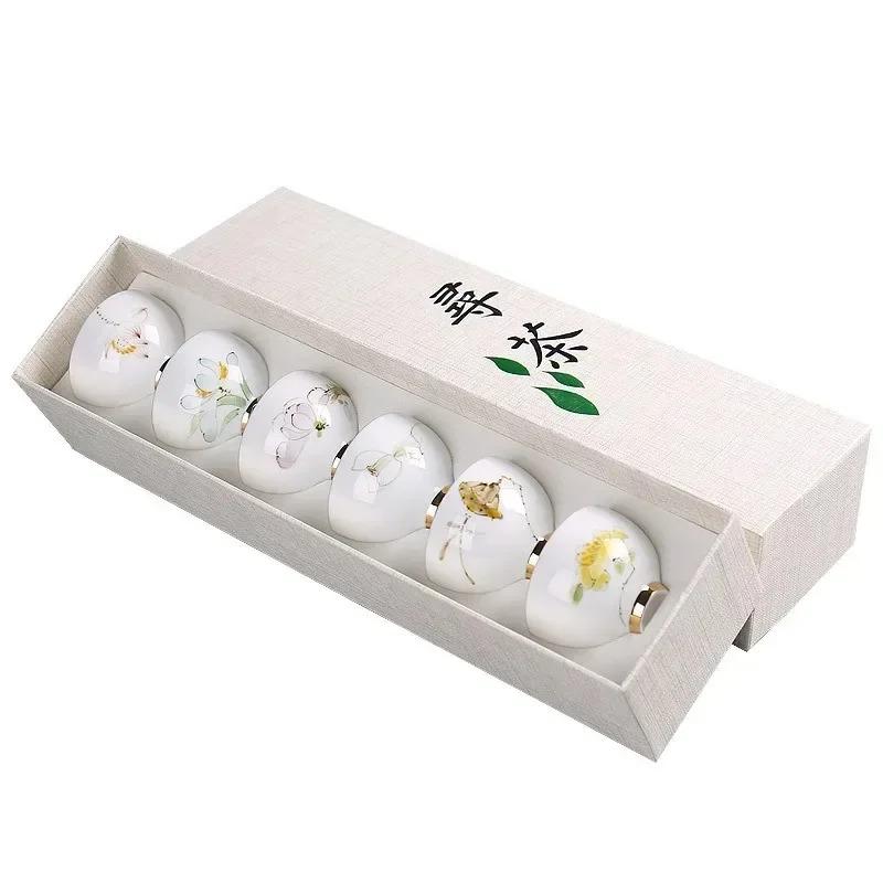Ceramic Hand-painted Tea Cups Home Master Cups White Porcelain Tea Sets Kung Fu Small Tea Cups 6 Sets