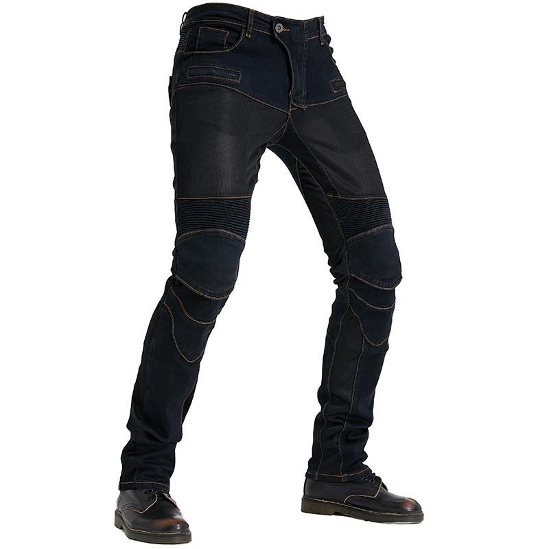 Mens Motorcycle Riding Pants With Mesh Ventilation Anti-Fall Protection Off-Road Street Use Cotton Fabric Black/Blue