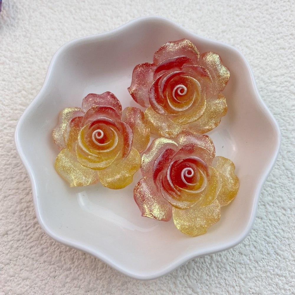5Pcs New Cute Resin Sparkling Roses Series Flat Back Parts Embellishments For Hair Bows Accessories