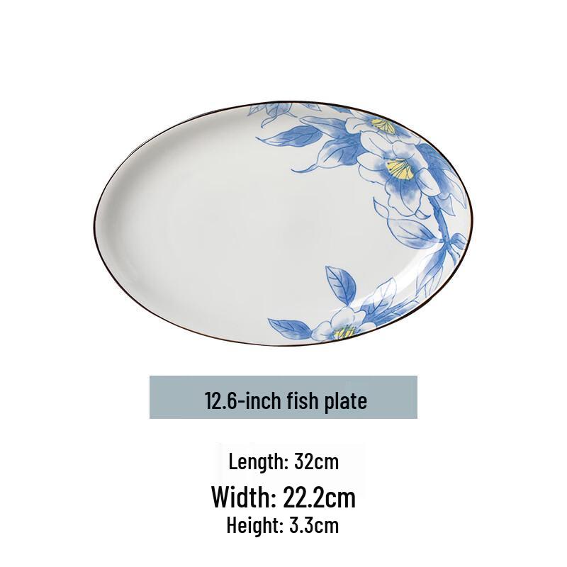 Japanese Style Underglaze Ceramic Fish Plate