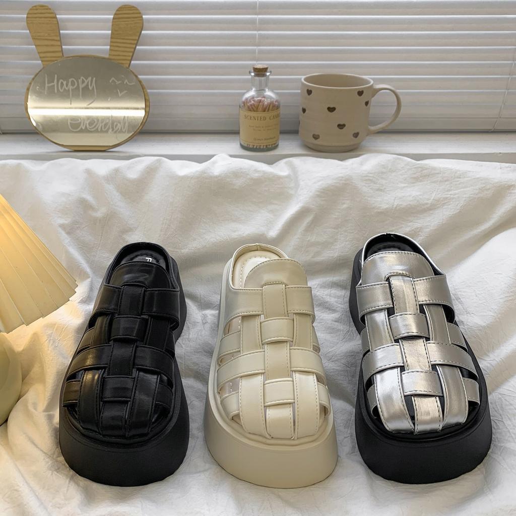 Thick Bottom Heightening Bag Head Half Slippers Women's Summer Wear New Summer Fashion Hollow Muffin Beach Cool Slippers