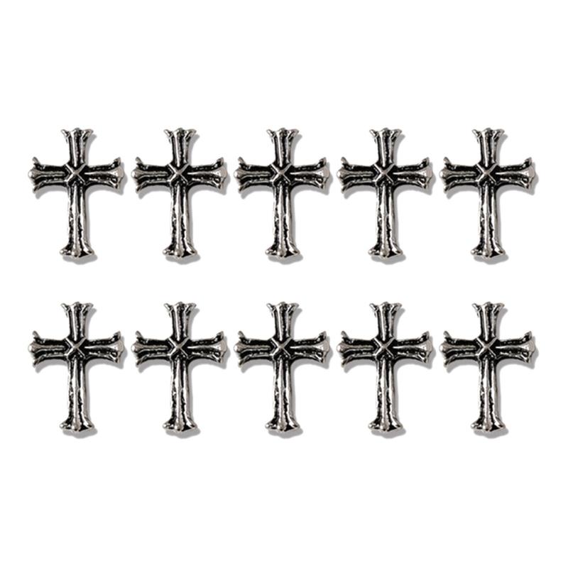 10Pcs-Cross Series 3D Nail Art Charms,Metal Punk-Chrome Hearts Nail Art Jewels Decals for Fingernail Toenail Decorations