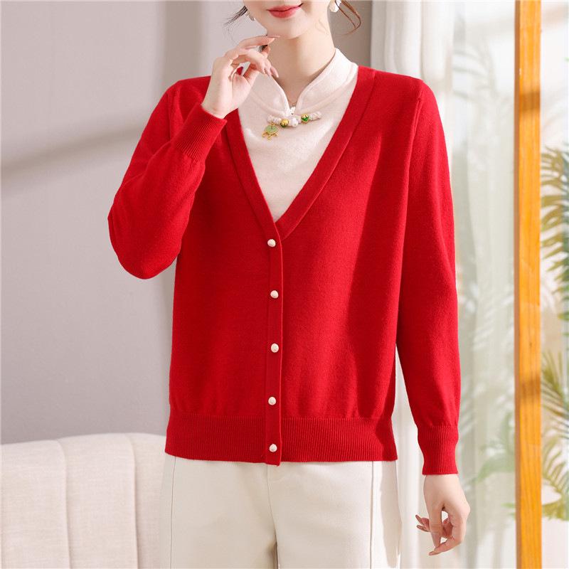 

Women s Stylish Knitwear for Middle-Aged and Elderly Moms - Spring & Autumn Fashion Loose Tops 3XL вино красного